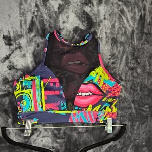 Chestee High Neck Graffiti Sports Bra Small